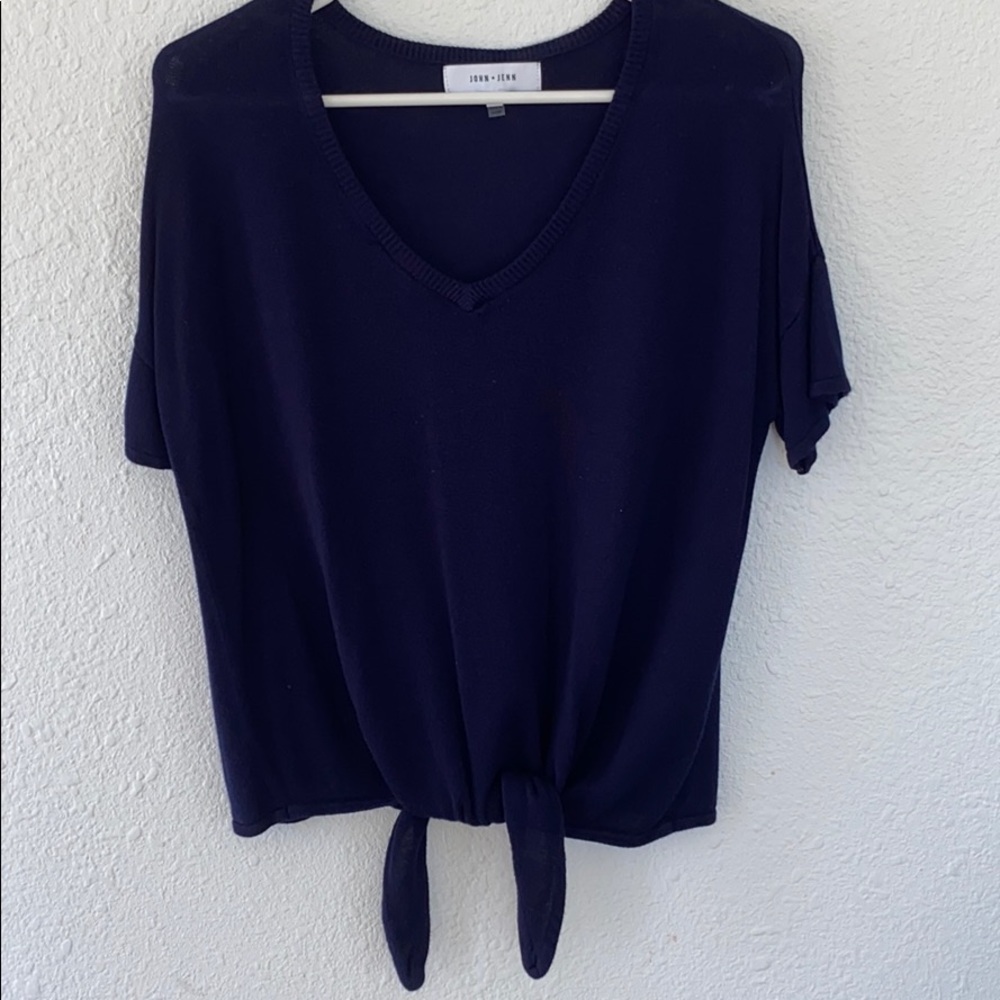 Anthropologie Blue tie front shirt